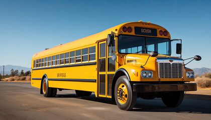 High quality stock photography of a yellow american schoolbus.generative ai