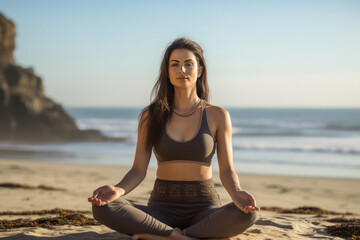Fototapeta na wymiar female doing yoga on seaside