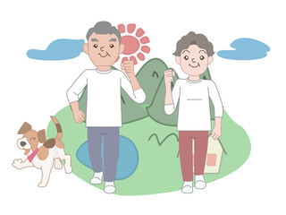 老人　シニア　運動　ウォーキング　セット素材