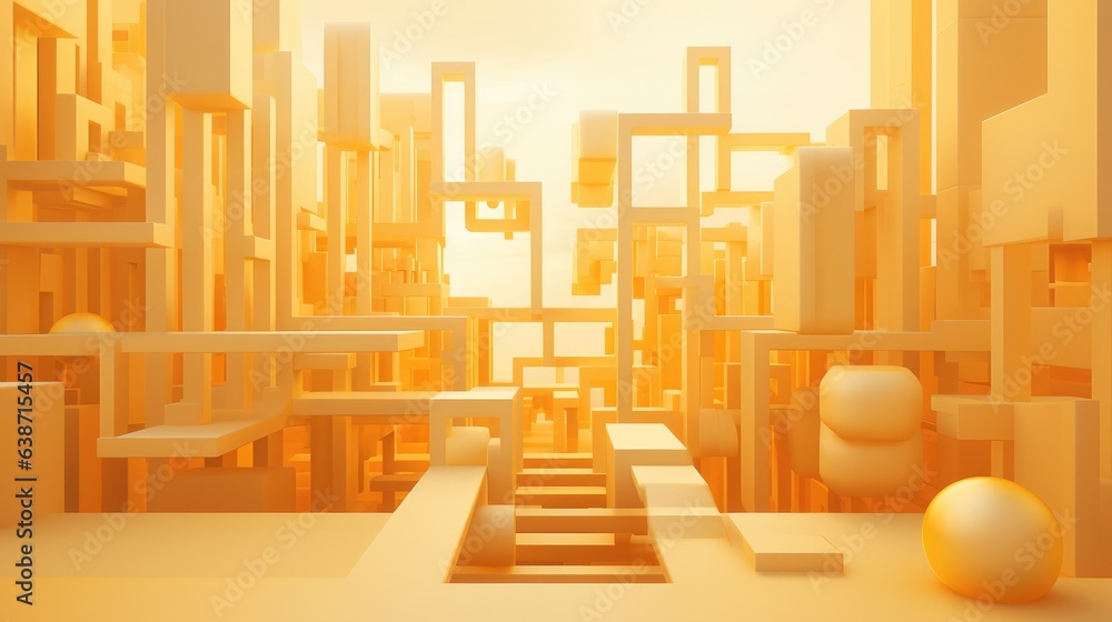 Poster a 3d rendering of a city with a staircase going up to it. generative ai.