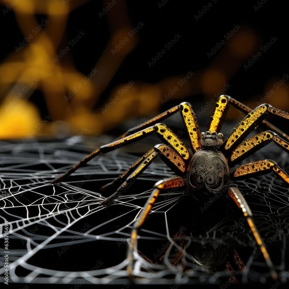 Poster a close up of a spider on a web. generative ai.