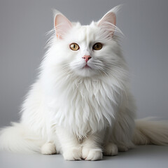 a white angora cat on a white background