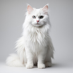 a white angora cat on a white background