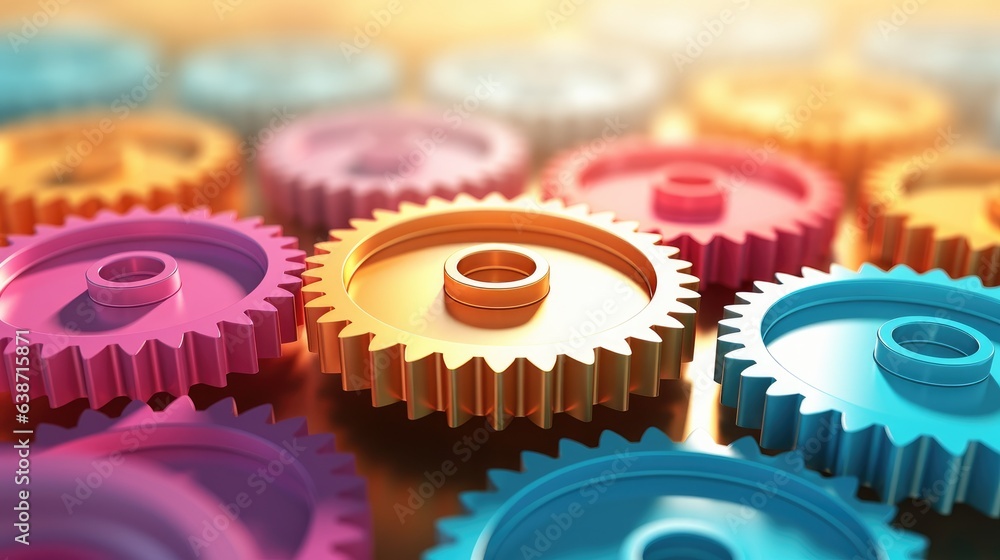 Poster a close up of a bunch of gears on a table. generative ai.
