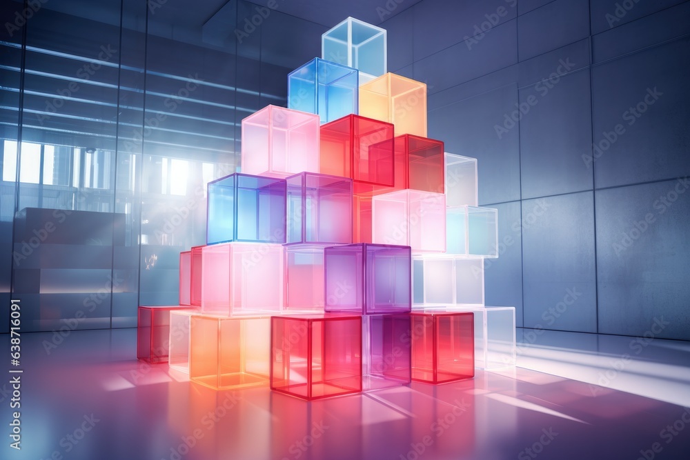 Poster a stack of colorful cubes sitting on top of each other. generative ai.