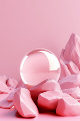 pink pastel mountain with glass sphere