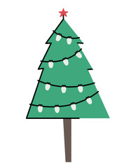 Cute decorated spruce. Christmas tree in doodle style.