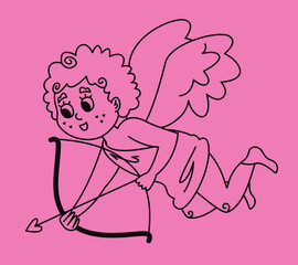 Cupid with bow and arrow. Cute character in outline style.