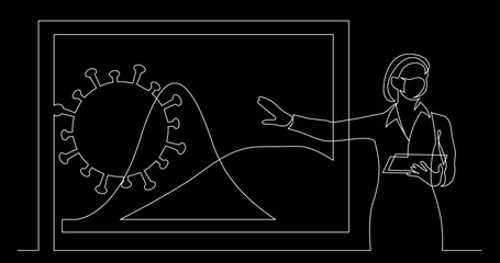 continuous line drawing vector illustration with FULLY EDITABLE STROKE - people in masks as a concept of life during covid corona virus symbol pandemic