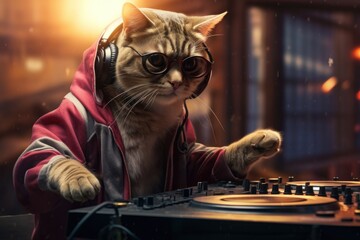 Cat wearing dj clothes