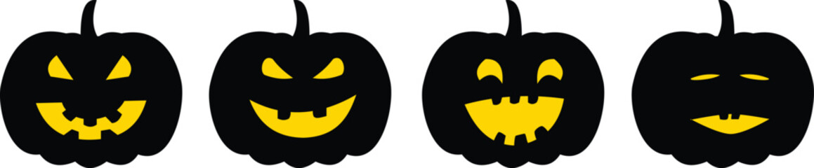 silhouettes of halloween pumpkins with various face poses