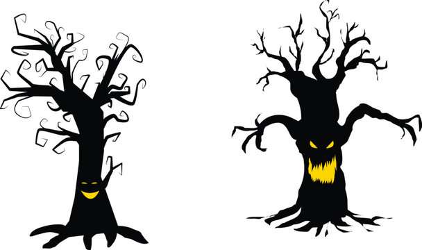 Halloween tree. Halloween tree silhouette with scary face pose