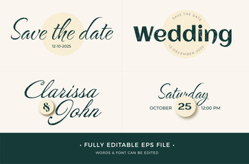 Save the Date weeding text effect editable with green color	