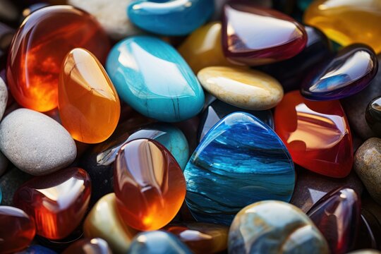 close up view on multicolored rounded stones, ai tools genrated image