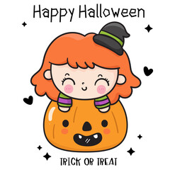 witch child with a pumpkin halloween card