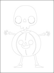 Halloween coloring pages for kids with hand drawn black color pumpkin sketch illustration