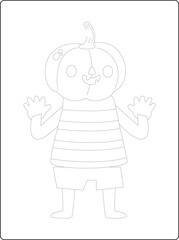 Halloween coloring pages for kids with hand drawn black color pumpkin sketch illustration