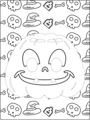 Halloween coloring pages for kids with hand drawn black color pumpkin sketch illustration