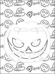 Halloween coloring pages for kids with hand drawn black color pumpkin sketch illustration