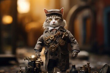 Cute cat wearing like inventor
