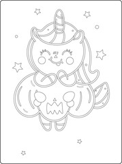 Halloween coloring pages for kids with hand drawn black color pumpkin sketch illustration