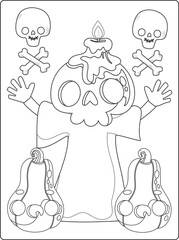 Halloween coloring pages for kids with hand drawn black color pumpkin sketch illustration