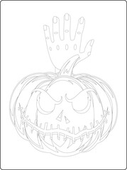 Halloween coloring pages for kids with hand drawn black color pumpkin sketch illustration