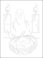 Halloween coloring pages for kids with hand drawn black color pumpkin sketch illustration