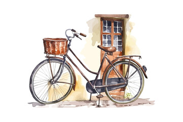 Fototapeta na wymiar Watercolor vintage bicycle under window. Vector illustration design.