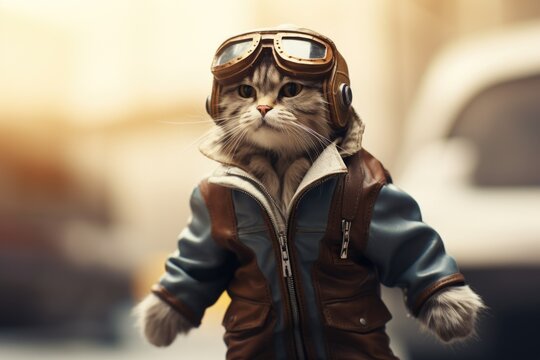 Cute cat wearing like pilot - Powered by Adobe