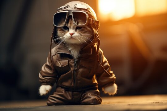 Cute cat wearing like pilot