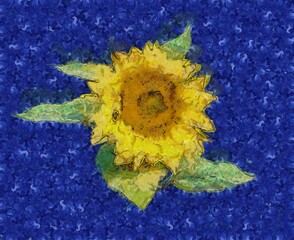 Sunflowers on blue digital painting