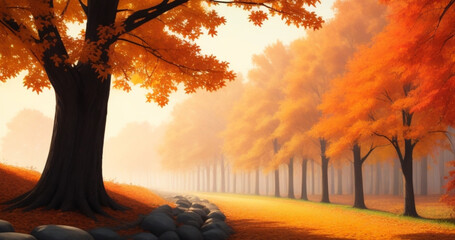 秋、紅葉、並木道