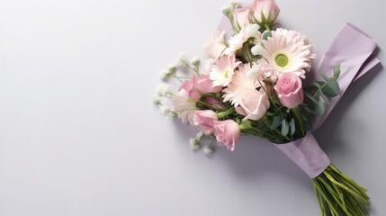 bouquet of beautiful flowers on white background - copyspace mockup template (Generative AI)