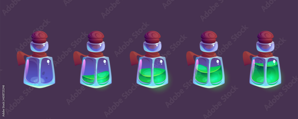 Aufkleber chemical laboratory potion bottle for game app animation. alchemist flask for fluid elixir or antido