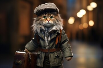 Cute cat wearing like traveller.