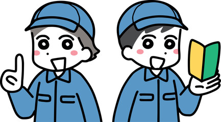 作業服の笑顔の男性二人