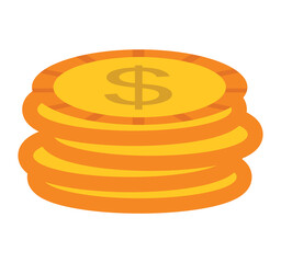 Stack of coins with coin in front of it. Pile of gold coins