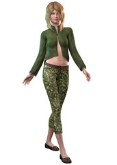 Fototapeta premium 3D Render of Blond girl in casual green outfit