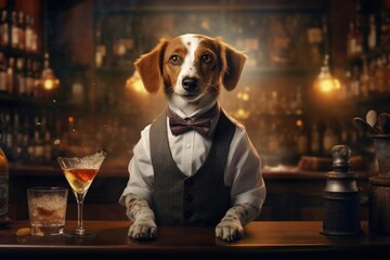 Cute dog wearing like barman - obrazy, fototapety, plakaty
