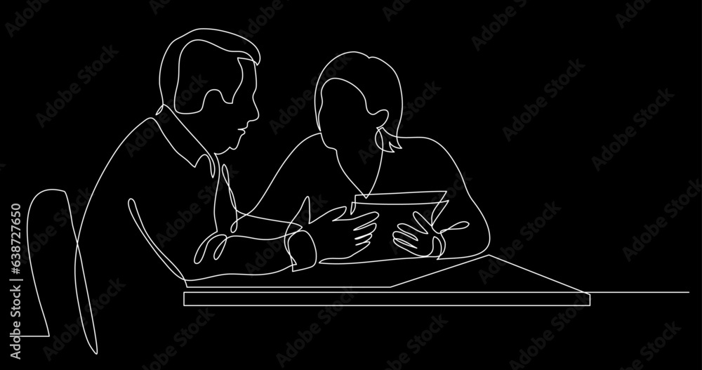 Aufkleber continuous line drawing vector illustration with fully editable stroke of two persons having convers