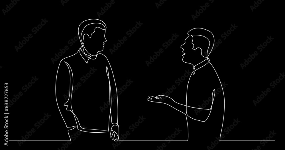 Poster continuous line drawing vector illustration with fully editable stroke of two persons having convers