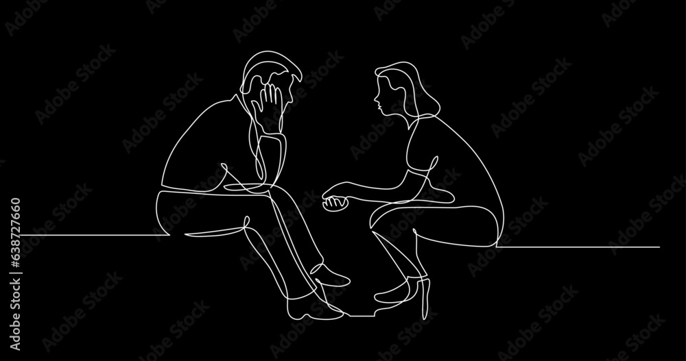 Aufkleber continuous line drawing vector illustration with fully editable stroke of two persons having convers