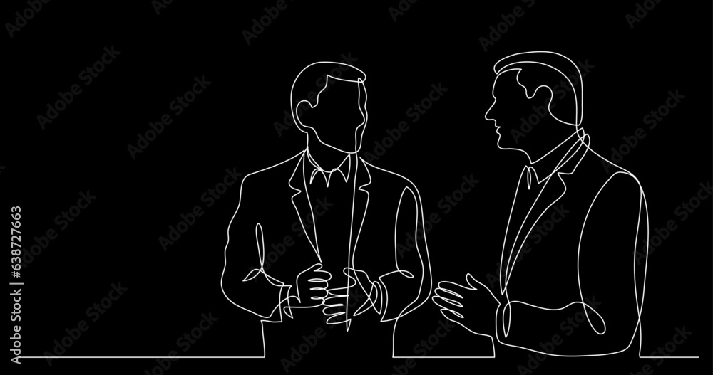 Poster continuous line drawing vector illustration with fully editable stroke of two persons having convers