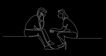 Fototapeta na wymiar continuous line drawing vector illustration with FULLY EDITABLE STROKE of two persons having conversation talking as concept of communication