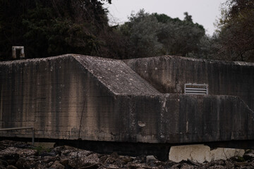 A bomb shelter in Israel, with its heavy, fortified concrete design.