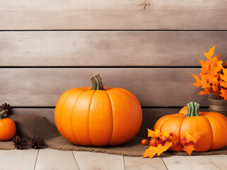 Thanksgiving day or Autumn wood with stuff  pumpkin holiday background