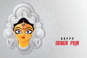 Happy durga puja banner with durga face