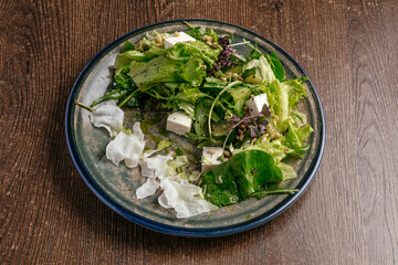 green vegan salad with tofu