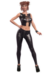 3D Render of Girl in black leather outfit